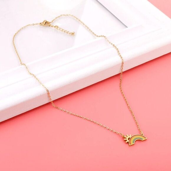 Rainbow Sunshine Pendant Chain Necklace in Gold - Picture 5 of 7